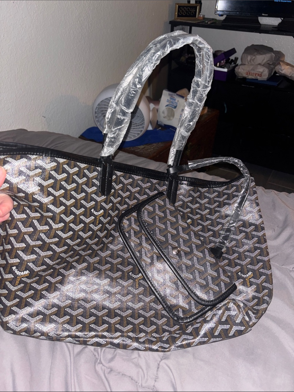 Goyard Brown Patterned Tote with Black Trim and Handles